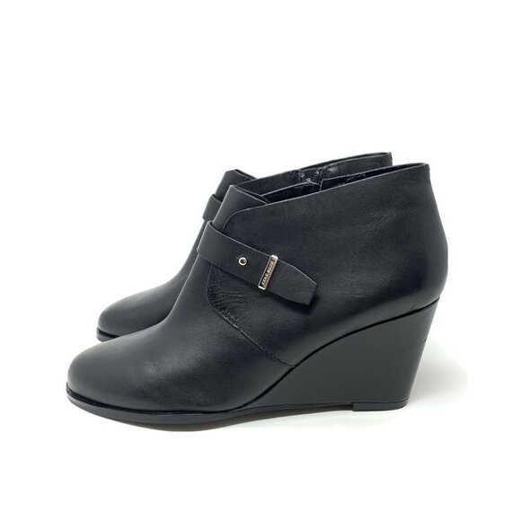 Cole Haan 9.5 Rand Booties Black Leather Wedge Ank - Picture 1 of 9